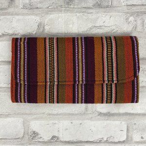 Fabric Striped Fold Over Wallet Purple Orange Red